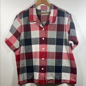 Blair 100% Cotton Red Short Sleeve Button Down Shirt with Notched Collar